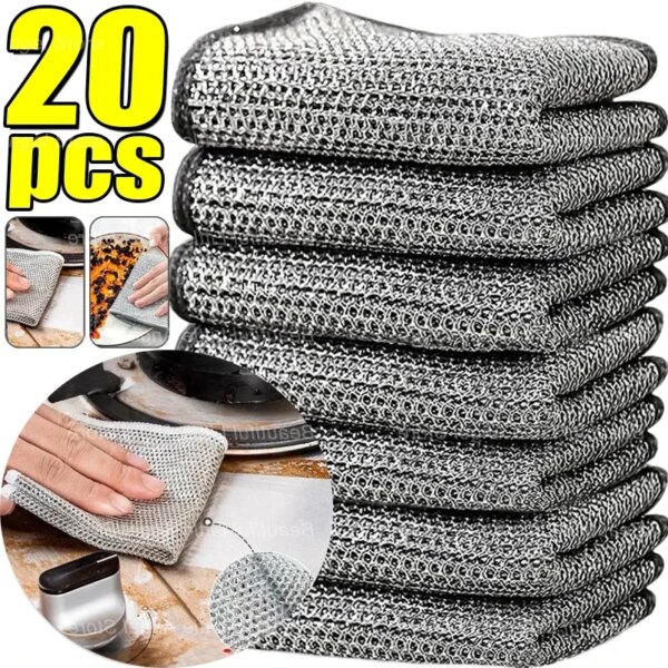 Dishcloths Multi-Purpose Steel Wire Cleaning Cloth Non-Scratch Oil Iron Dishrag Kitchen Dishwashing Dishes Rag Napery Dishcloth