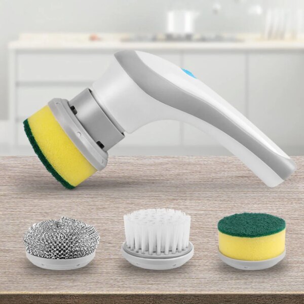 Electric Brush Cleaner 360 Degree Rotation Kitchen Home Cleaning Brush 3 Replaceable Brush Heads Kichen Accessories