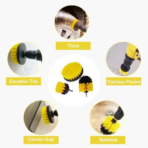 Electric Drill Brush Set Ceramic Tile Bathroom Kitchen Round Plastic GM Tire Cleaning Electric Car Cleaning Tool Accessories.