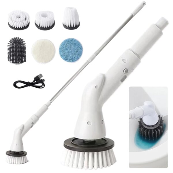 Electric Spin Scrubber IPX7 Waterproof Cleaning Brush Adjustable Extension Handle Bathroom Scrubber for Bathroom Kitchen and Car