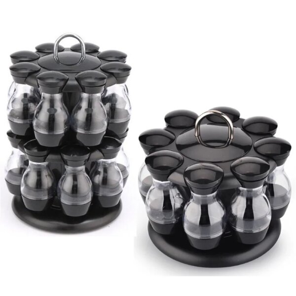 Environmental Protection Material Spice Jar Organizer Adjustable Rotating Spice Rack Spice Rack Kitchen Tools Black 8 Bottle Set