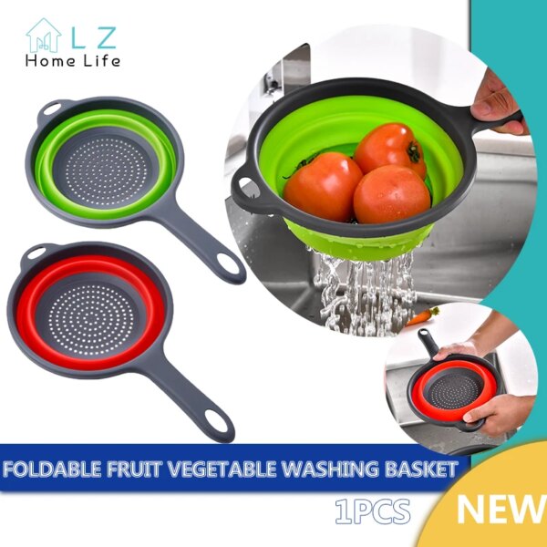 Foldable Fruit Vegetable Washing Basket Strainer with Handle PP+TPR Home Drain Basket Collapsible Drainer Colander Kitchen Tools