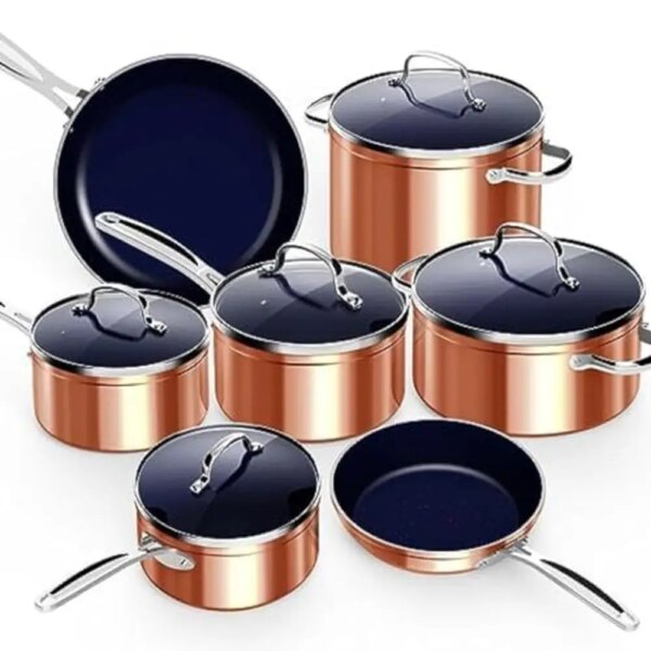 Forged Duralon Blue Ceramic Cookware Set Lightweight Non-Stick 12pc Coating Generation 10