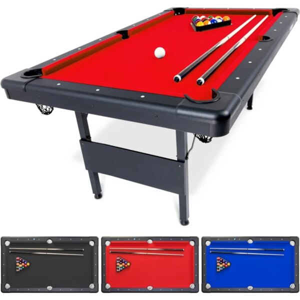 GoSports 6, 7, or 8 ft Billiards Table - Portable Pool Table - Includes Full Set of Balls, 2 Cue Sticks, Chalk and Felt Brush; C