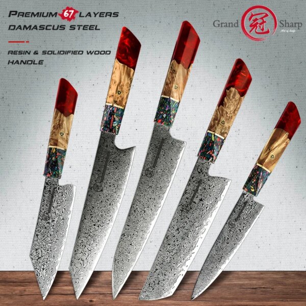 Grandsharp 1-5 Pcs Kitchen Knife Sets 67 Layers Japanese Damascus Knife AUS-10 Steel Chef Utility Knives Sashimi Slicing Cutlery