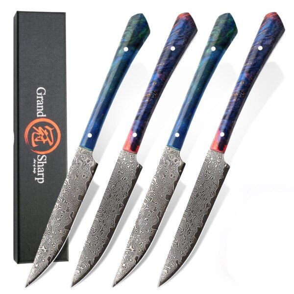 Grandsharp Damascus Steak Knife Set vg10 Japanese Damascus Kitchen Knives Family Gift Cutlery Cookware Kitchenware Cooking Tools