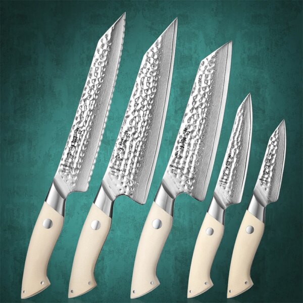 HEZHEN 1PC or 5PC Knife Set Chef Knife 67 Layers Damascus Steel Kitchen Santoku Knives Cooking Tools Cutlery