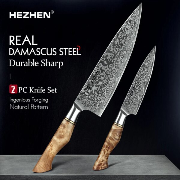 HEZHEN 2PC Kitchen Knife Set Chef Utility 67 Layer Damascus Super Steel Professional Japanese cook knife For Meat Kitchen Knife