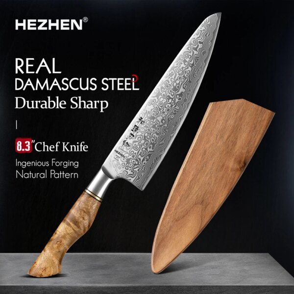 HEZHEN 8.3 Chef Knife 67 Layers Damascus Steel 65° angle Cook Tools Core Blade Kitchen Knife Accessories