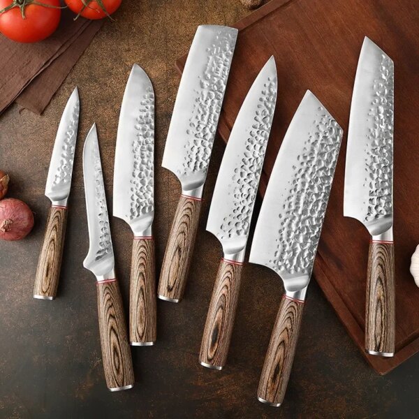 High Carbon Steel Chef Knives Set 1-7pcs Forged Butcher Meat Cleaver Bone Chopping Japanes Santoku Knife