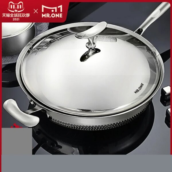 Home No Coating Frying Pan Pots and Pans Set 316 Stainless Steel Wok Pan Non Stick Wok Cookware Induction Cooker Gas Universal