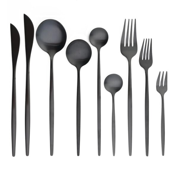 JANKNG Black Tableware Stainless Steel Cutlery Set Forks Knives Spoons Kitchen Dinner Set Fork Spoon Knife Gold Dinnerware Set