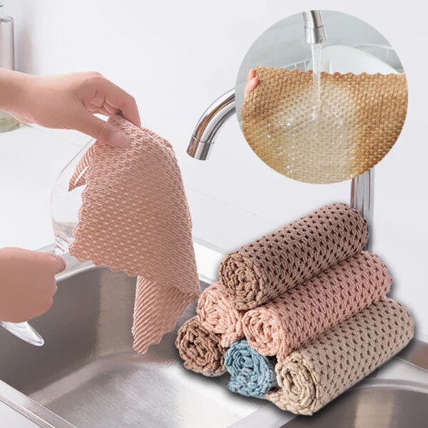 Kitchen Anti-grease Wiping Rags Efficient Super Absorbent Microfiber Cleaning Cloth Home Washing Dish Kitchen Cleaning Towel