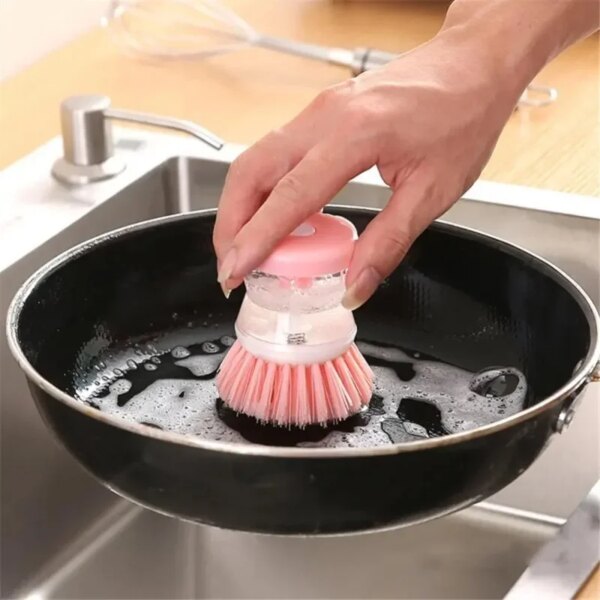 Kitchen Cleaning Brush Pot Dish Brush with Washing Up Liquid Soap Dispenser  2 In 1 Long Handle Dishwashing Brush