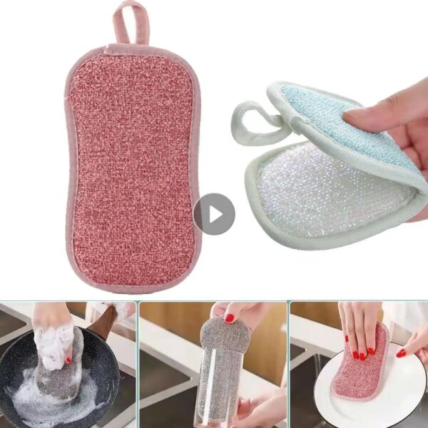 Kitchen Cleaning Sponge Double Sided Sponge Scrubber Sponges For Dishwashing Scouring Pad Dish Cloth Kitchen Cleaning Accessory