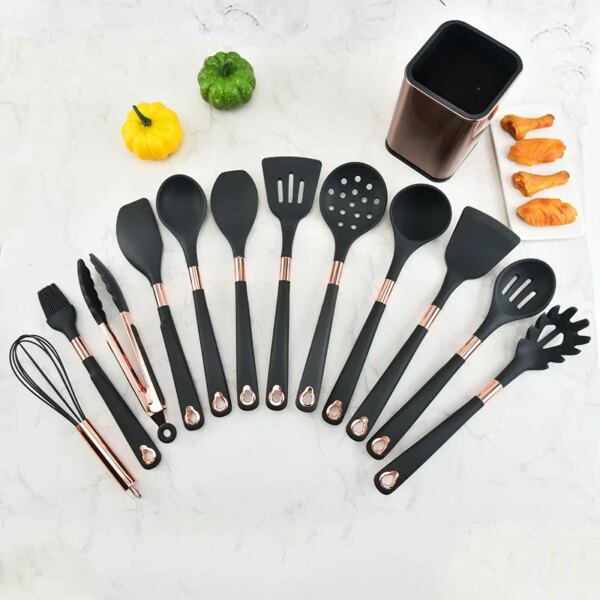 Kitchen Cookware Silicone Kitchenware Non-stick Cookware Cooking Tool Spatula Ladle Egg Beaters Shovel Spoon Soup Utensils Set