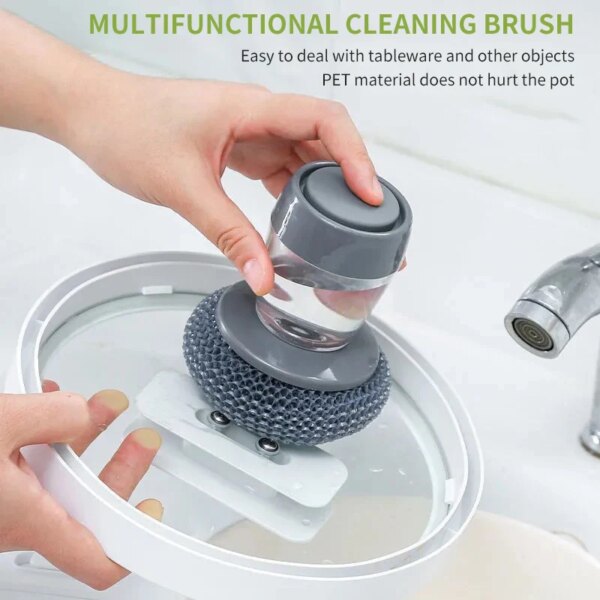 Kitchen Dish Cleaning Brushes Automatic Soap Liquid Adding Pot Brush Strong Decontamination Brushes for Kitchen Accessories