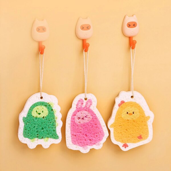 Kitchen Dishwashing Sponge Cleaning Sponges Scouring Pad Compressed Wood Pulp Cartoon Dish Cloths Pot Wipe Tools