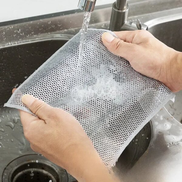 Kitchen Pan Pot Dishes Cloths Rag Napery Dishcloth Rags Steel Wire Cleaning Cloth Double -layer Non -stick Oil Iron Dishrag