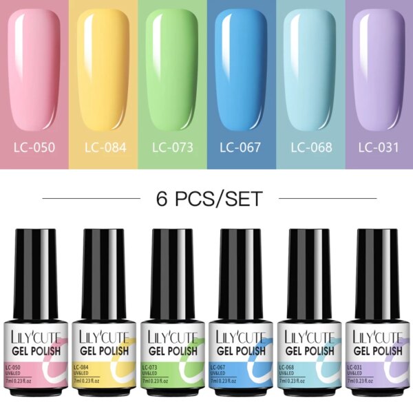 LILYCUTE 6Pcs/Set Gel Nail Polish Set 136Color Glitter Semi Permanent Hybrid Gel Varnish Base Top Coat Soak Off UV LED Nail Art