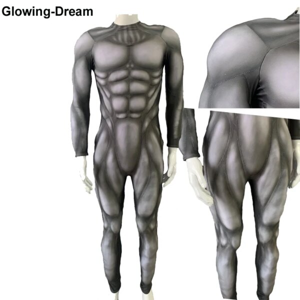 Ling Bultez High Quality New  Round Shoulder Muscle Suit Six Pack Muscle Costume Fake Muscular Suit Black Fullbody Muscle Suit