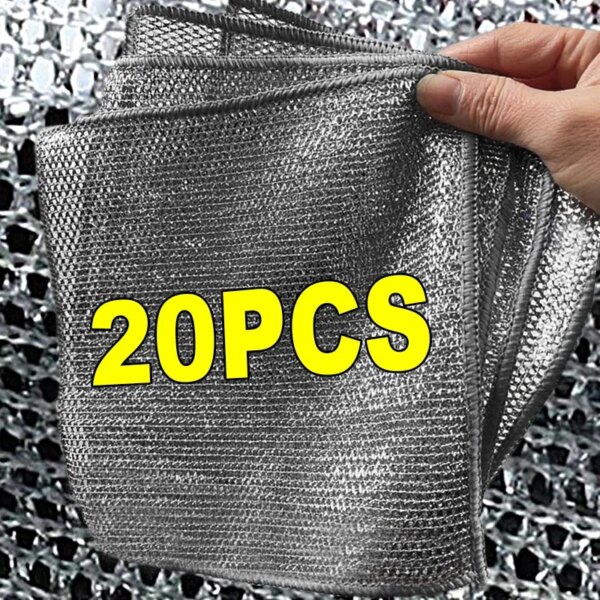 Magic Metal Wire Dishcloth Double Layer Thickened Cleaning Cloths Microfiber Wash Cloth Towel Kitchen Dishwashing Scouring Pads