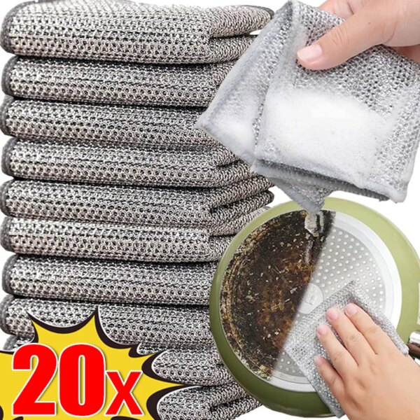 Magic Steel Wire Dishcloths Non -stick Oil Rags Microfiber Kitchen Cleaning Pan Dishes Washing Cloth Household Cleaning Towels