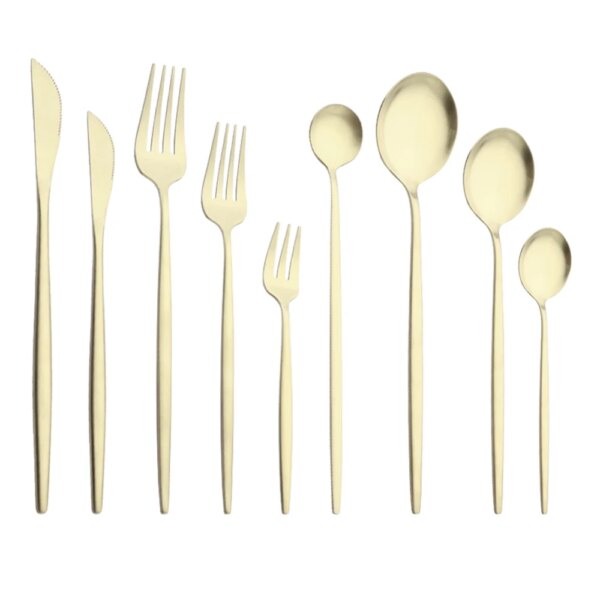 Matte Champagne Dinnerware Cutlery Set Stainless Steel Tableware Home Dinner Fork Tea Spoon Dessert Knife Kitchen Flatware Set