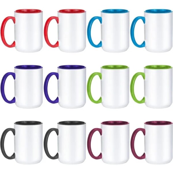 Mugs 15 oz Sublimation Mugs Blank Sublimation Cups Sublimation Coffee 6 Assorted Colors Set of 12