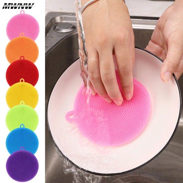 Multifunctional Circular Soft Silicone Dishwashing Brush Kitchen Rags Household Double Sided Cleaning Brush Kitchen Accessories