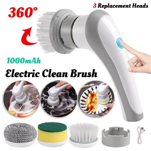 Multifunctional Electric Clean Brush Sets 360° Rotation Wireless Brush for House Stove Range Comfortable Handle Home Appliances