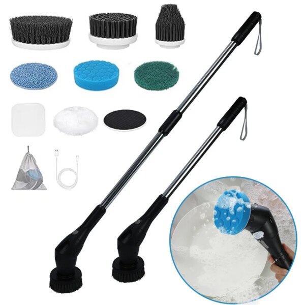 New Electric Cleaning Brush Bathroom Kitchen Brush Cleaning 8-in-1 Multifunctional With LED NightLight Rotatable Household Brush