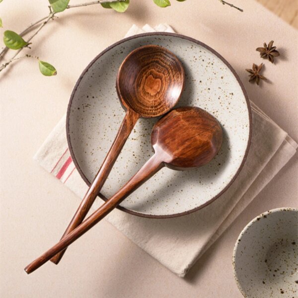 New Long Handle Ramen Wooden Spoon Japanese Kitchen Cooking Utensils Tableware Serving Tablespoons Home Large Soup Ladle