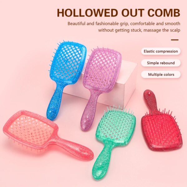 New Wide Teeth Sequins  Air Cushion Hollow Out Comb Anti-static Detangling Hair Brush Tangled Hair Comb Barber Salon Tools