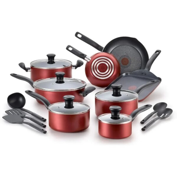 Nonstick Cookware Set 18 Piece Oven Safe 350F Pots and Pans, Dishwasher Safe Red, Effortless Cleanup, free shipping