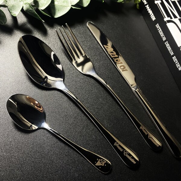 Personalized Wedding Party Spoon Knife 4 Pieces Set Custom  Tableware Forks Knives Stainless Steel Dessert Western Food Sets