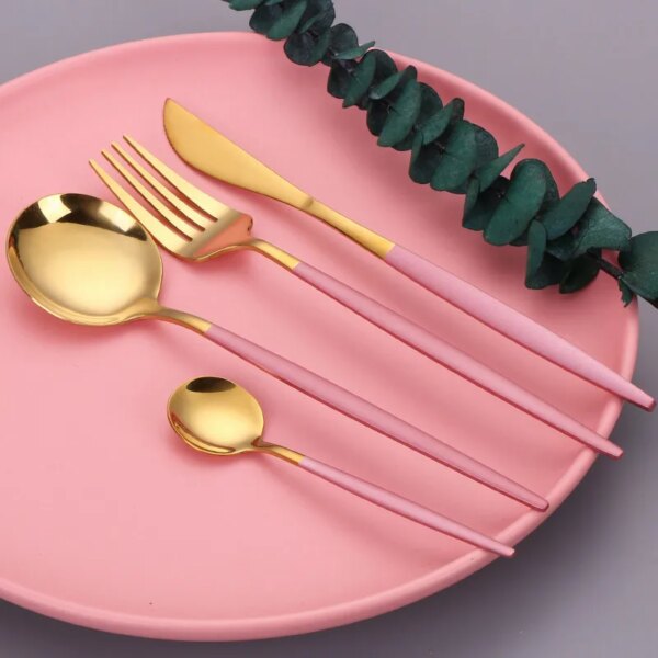 Pink Gold Stainless Steel Cutlery Set Dinnerware Flatware   Silverware Knife Fork Spoon Dinner Dishwasher Safe Dropshipping