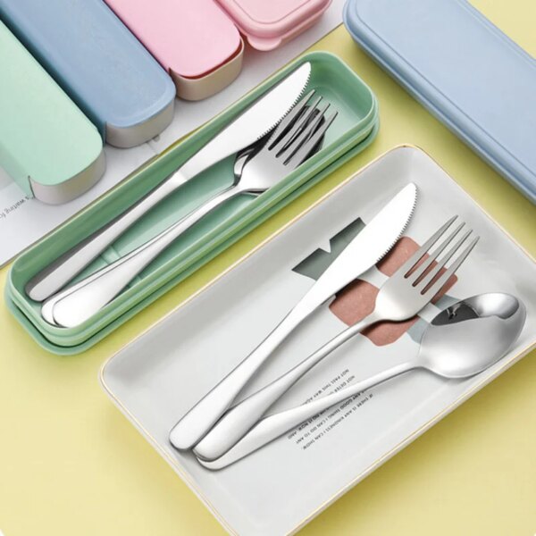 Portable Cutlery Suit with Storage Box Chopstick Fork Spoon Knife Travel Tableware Set Camping CutleryStainless Steel