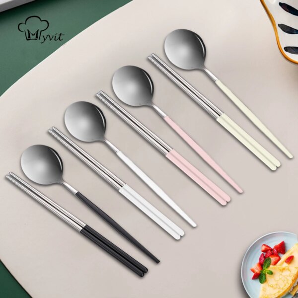 Portable Travel Cutlery Set Chopsticks Spoon 304 Stainless Steel Korean Dinnerware Set Luxury Tableware Set