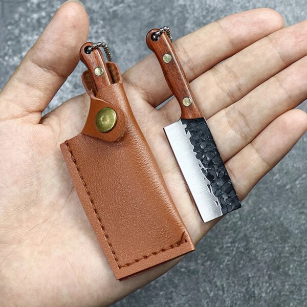 Portable Wooden Handle Knife Keychain with Cover Stainless Steel Kitchen Knife Keyring Express Unboxing Tools Outdoor Supplies