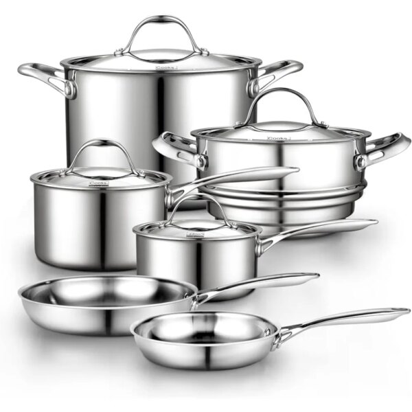 Pots and Pans Set for Kitchen Utensils Set of Kitchen Pans Oven Safe 500°F Cooking Pot Games Silver Pressure Cookers Pan Sets