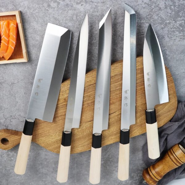 Pro Japanese Sashimi Knives Salmon Sushi Peeling Knives Stainless Steel Chef Slicing Knives Set