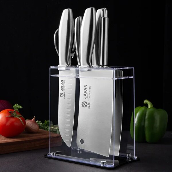 Professional Japanese Kitchen Chef Knife Set Meat Fish Fruit Vegetables Slicing Stainless Steel Butcher Cleaver Knife Holder