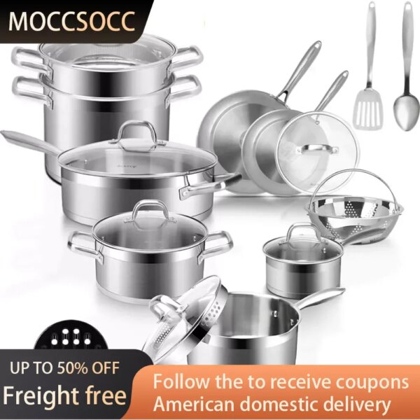 Professional Stainless Steel Pots and Pans Set Non-stick Cookware for Kitchen Tools Accessory Cookware Pan Sets Free Shipping