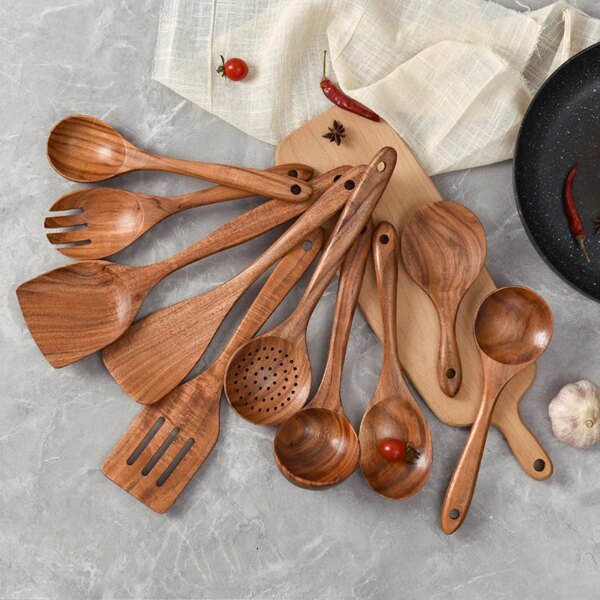 Pure Wood Products Cooking Tableware Non-stick Cookware Rice Spoon Spatula Soup Spoon Log Pattern Home Kitchen Cooking Set