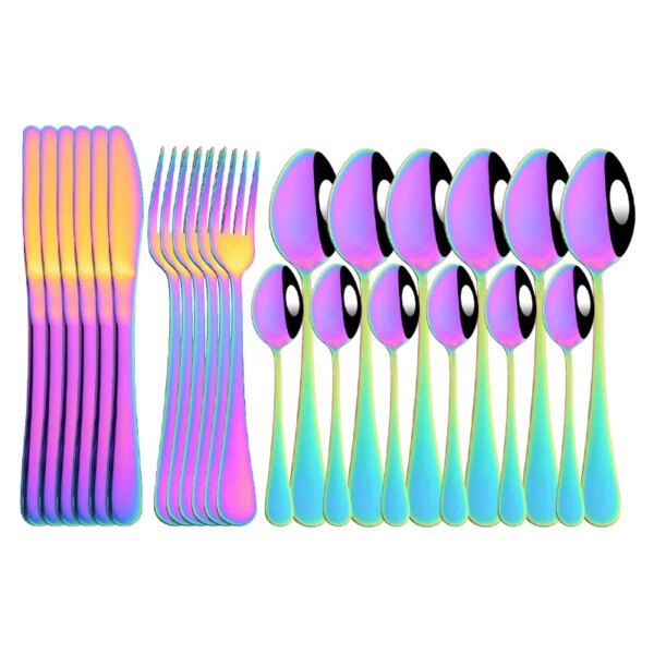 Rainbow Tableware Set Stainless Steel 24pcs Dinnerware Knife Fork Coffee Spoon Cutlery Set Western Dinner Flatware Gift Box Set