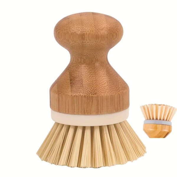 Round Mini Palm Pot Brush Bamboo Dishs Scrub Brushes Kitchen Wooden Cleaning Scrubbers for Wash Pans Vegetables Washing