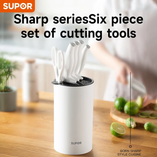 SUPOR 5PCS Kitchen Knife Set Damascus Steel Multi Kitchen Knife Set Scissors Cooking Utensils Organizer Knives Stand Block Tool