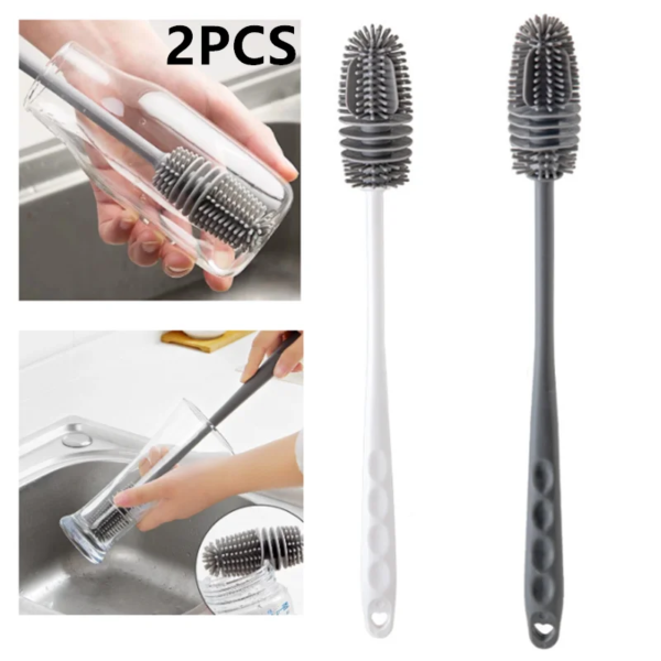 Silicone Cup Brush Milk Bottle Cleaning Brush Long Handle Water Bottles Cleaner Glass Cup Cleaning Brush Kitchen Cleaning Tools