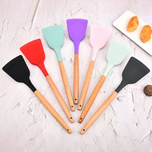 Silicone Kitchenware Cooking Utensils Spatula Turner Beef Meat Egg Kitchen Scraper Wide Pizza Shovel Non-stick Cooking Tool